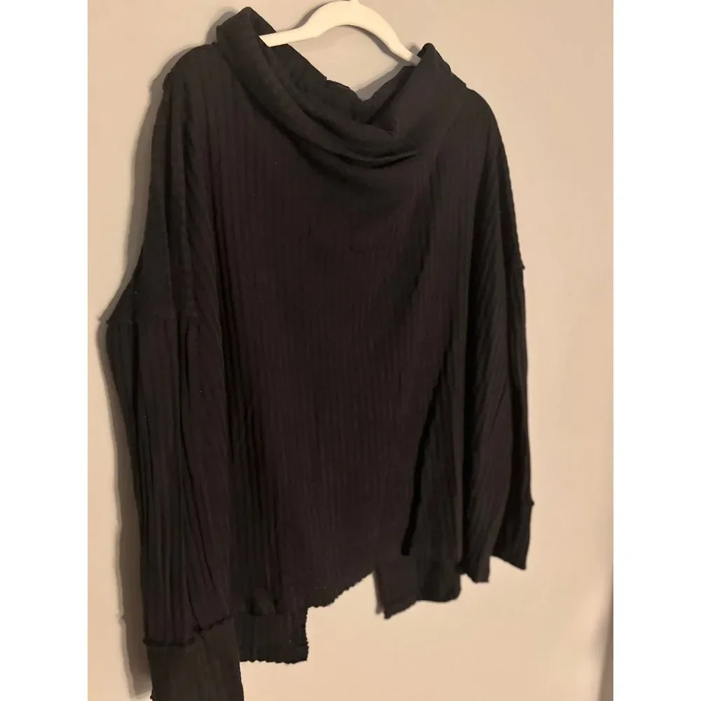 Free People Womens XS Long Black Split‎ Back Long Sleeve MSRP $88 100%Cotton